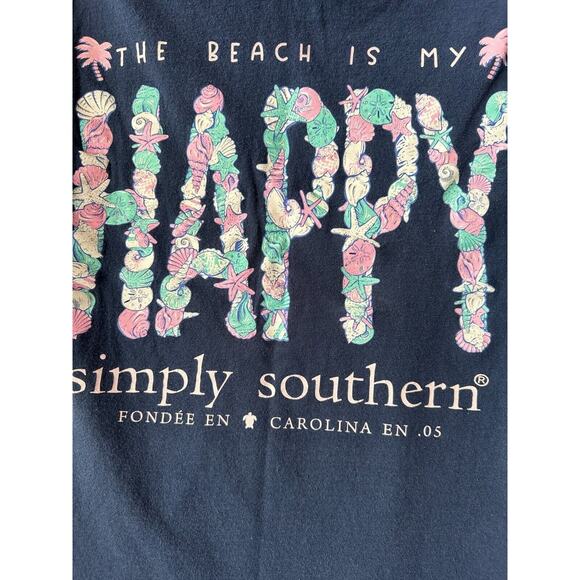 SIMPLY SOUTHERN "The Beach is my HAPPY" Graphic Navy Small T-shirt - Picture 2 of 4